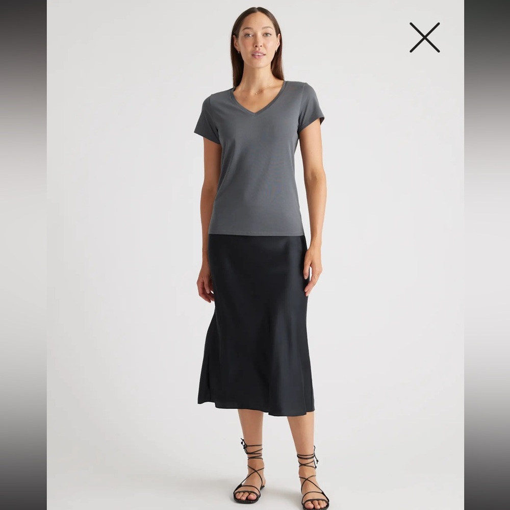 QUINCE Cotton Modal V-Neck Tee Small Grey Minimalist Basics T-shirt Chic